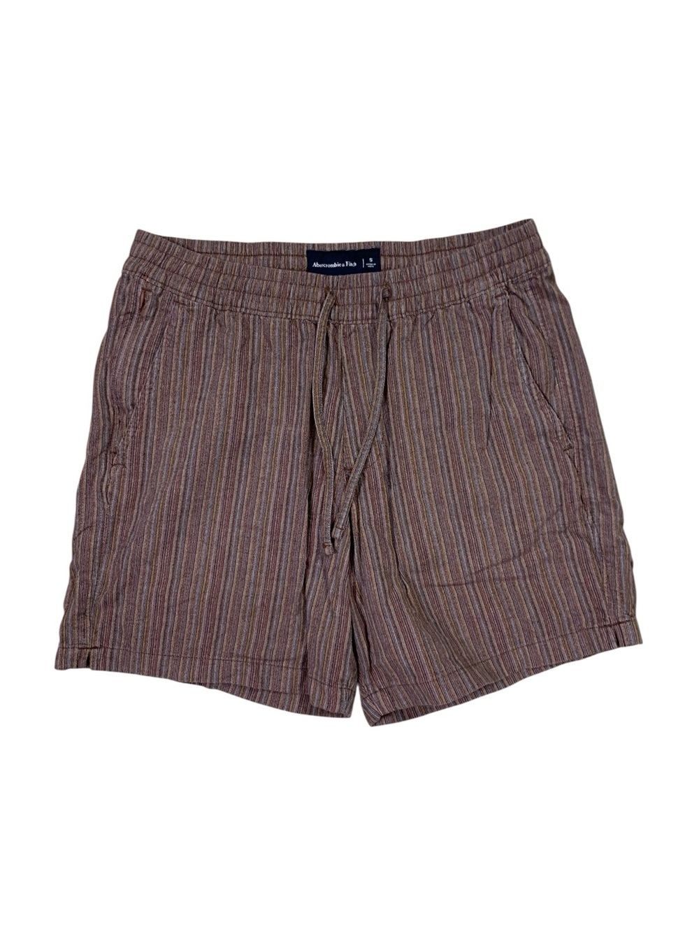 Abercrombie And Fitch Brown Striped Linen Blend Drawstring Coastal Shorts S